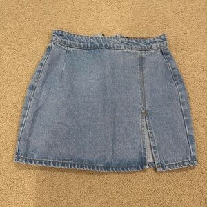 Lioness Light Blue Denim Mini Skirt with Front Slit
